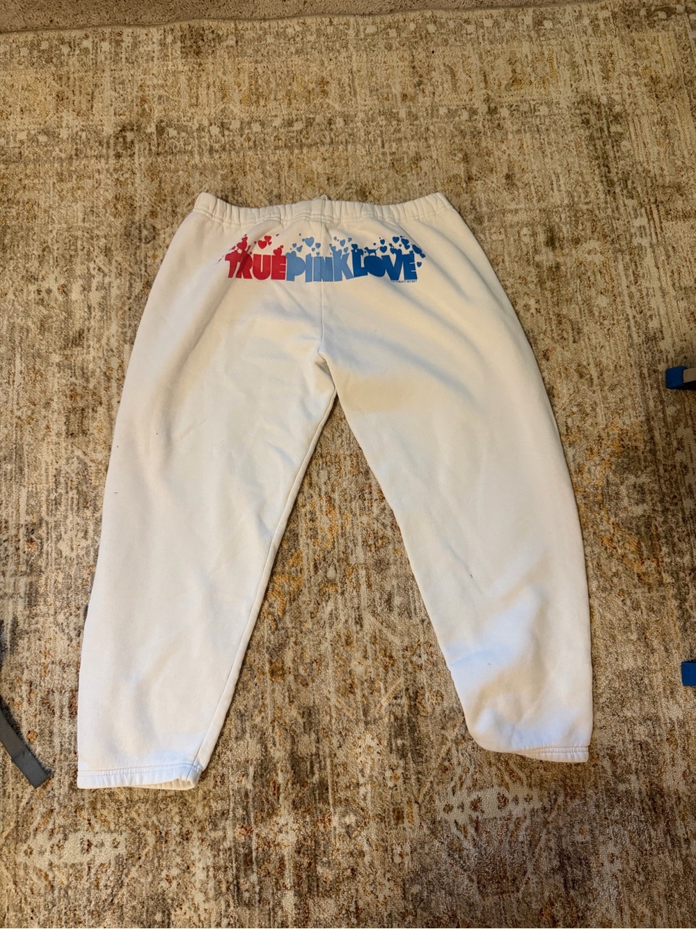 Y2K PINK Victoria's Secret White Capri Sweatpants with Red & Blue Graphic